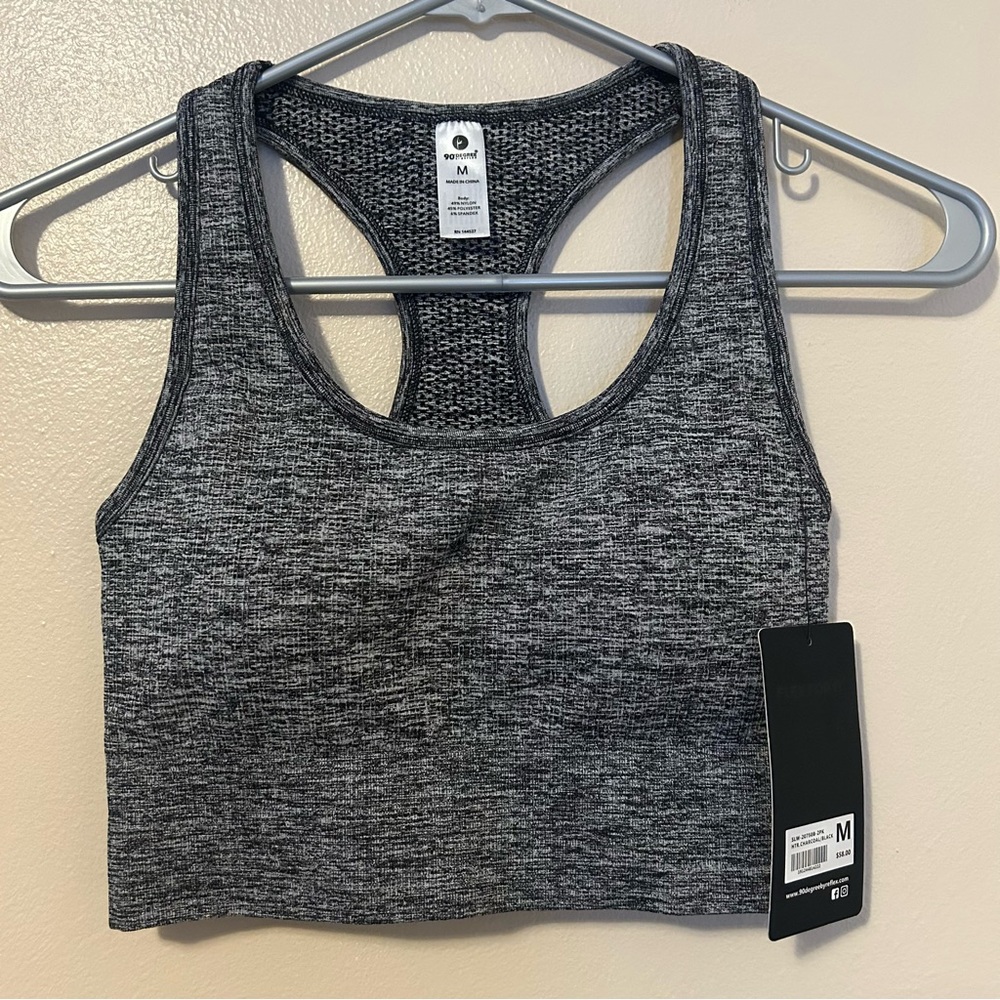 NWT 90 Degree By Reflex Charcoal Racerback Sports Bra
